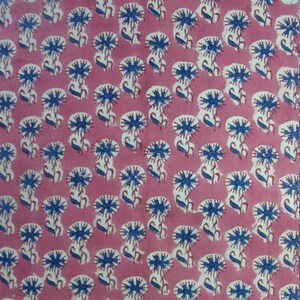 5 Yards Hand Block Printed Fabric: Pink, Sky Blue, Green, Indigo Blue, Dark Green
