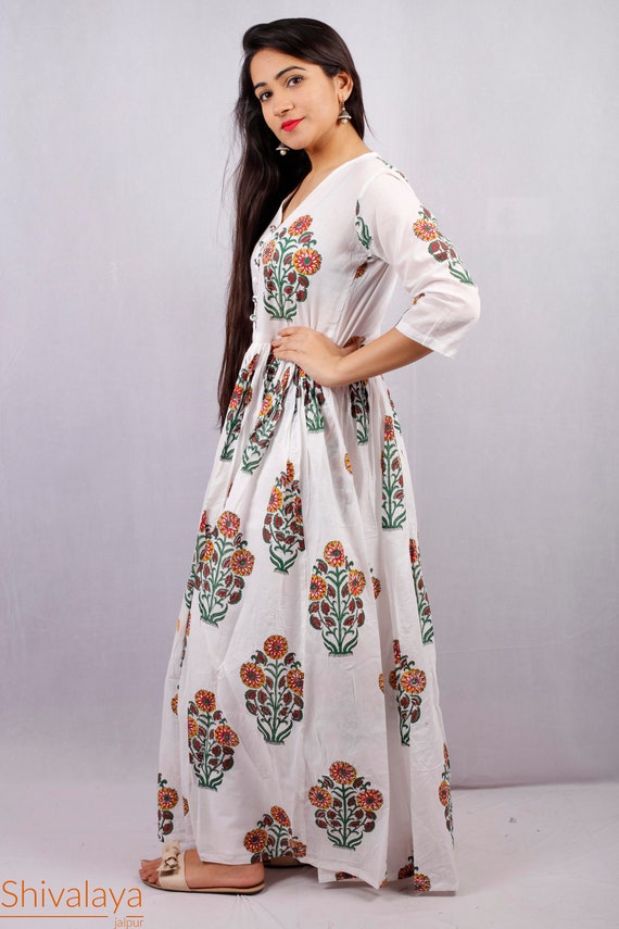 Women's Retro Printed Long Dress Casual Loose Floral Ankle Dress for  Parties and Dates - Walmart.com