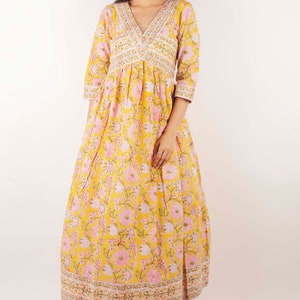 Hand Block Printed Cotton Dress: Indian Floral Print