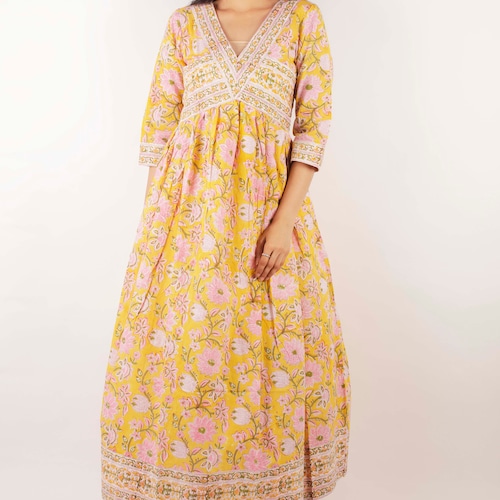 Block Print Dress Hand Block Printed Dress Indian Cotton Etsy