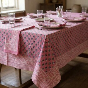 Indian Block Print Cotton Tablecloth, Floral Dining Table Cover