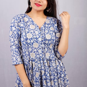 Hand Block Printed Dress, Block Print Dress, Indian Tunics, Hand Printed Dress, Indian Cotton Long Gown, Indian Cotton Dress, Printed Dress