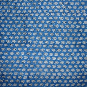 5 Yards Indigo, gelben, roten Elefanten Hand bedruckten Stoff, Elefant Print Stoff, Baumwollstoff, Block Print Stoff, Block bedruckten Stoff