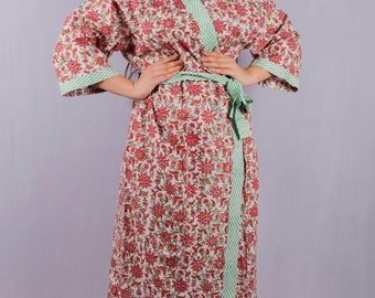 Kimono Jackets Handmade Floral Desingn Cotton Kimono Bohemian Jackets Indigo Kimono Indian Block Printed Cotton Dresses Free Ship