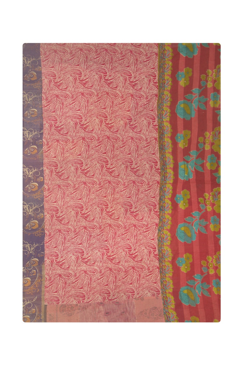 Vintage Throw Kantha Quilt Indian Handmade Bedspread Reversible Cotton Ethnic Cotton Sari Fabric SH-VKQ-74
