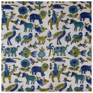 5 Yards Animal & Birds Block Print Fabric Design Pattern For Kids, Printed Cotton Fabric, Cotton Printed Fabric, Block Print Fabric image 2