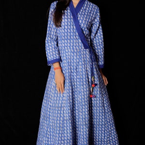 Indian Hand block Printed Long Gown Dress For Women, Block Print Dress & Tunics, Hand Printed Dress, Women White Cotton Long Gown