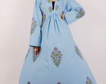 Hand Block Print Cotton Maxi Dress: Indian Summer Dress