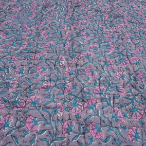 Indian Hand Block Print Kantha Quilt, Block Print Quilt, Cotton Kantha Quilt, Hand Printed Kantha Quilt, Kantha Bedspread, Muslin Quilt