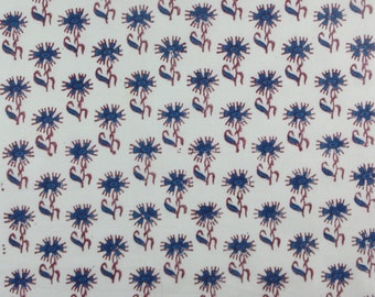 5 Yards Hand Block Printed Fabric: Indigo Blue, Orange, Green