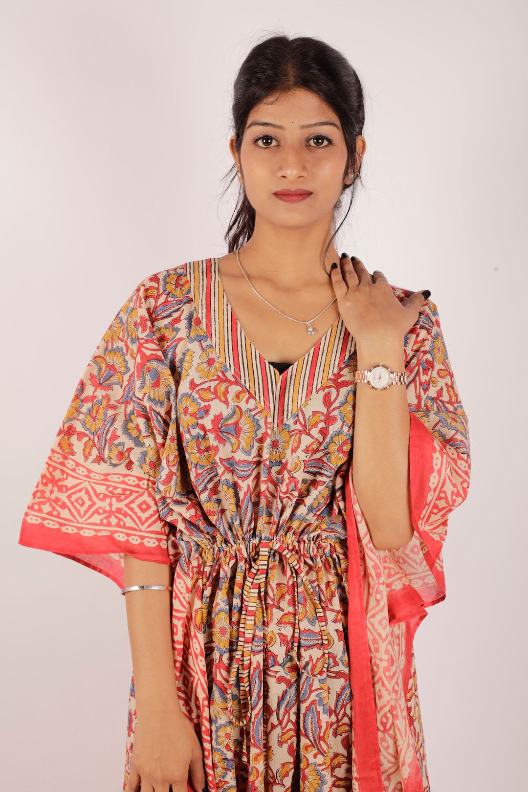 Block Print Cotton Kaftan, Block Print Dress, Summer Cotton Kaftan, Indian Block Print Kaftan