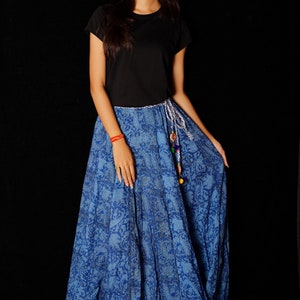 Indian Hand block Printed Long Skirt Dress For Women, Block Print Skirt, Hand Printed Dress, Women White Cotton Long Skirt