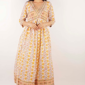 Hand Block Printed Cotton Dress: Indian Floral Print