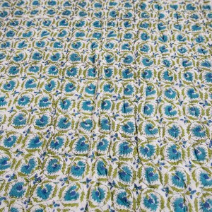 Indian Hand Block Print Kantha Quilt, Block Print Quilt, Cotton Kantha Quilt, Hand Printed Kantha Quilt, Kantha Bedspread, Muslin Quilt