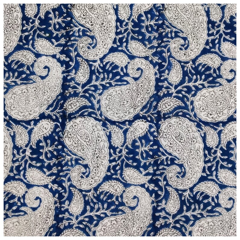 5 Yards Indian Hand Block Print 100% Cotton Craft Fabric - Blue & White Floral