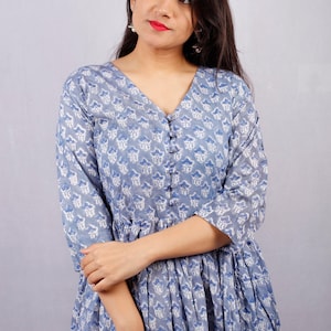 Hand Block Printed Dress, Block Print Dress, Indian Tunics, Hand Printed Dress, Indian Cotton Long Gown, Indian Cotton Dress, Printed Dress