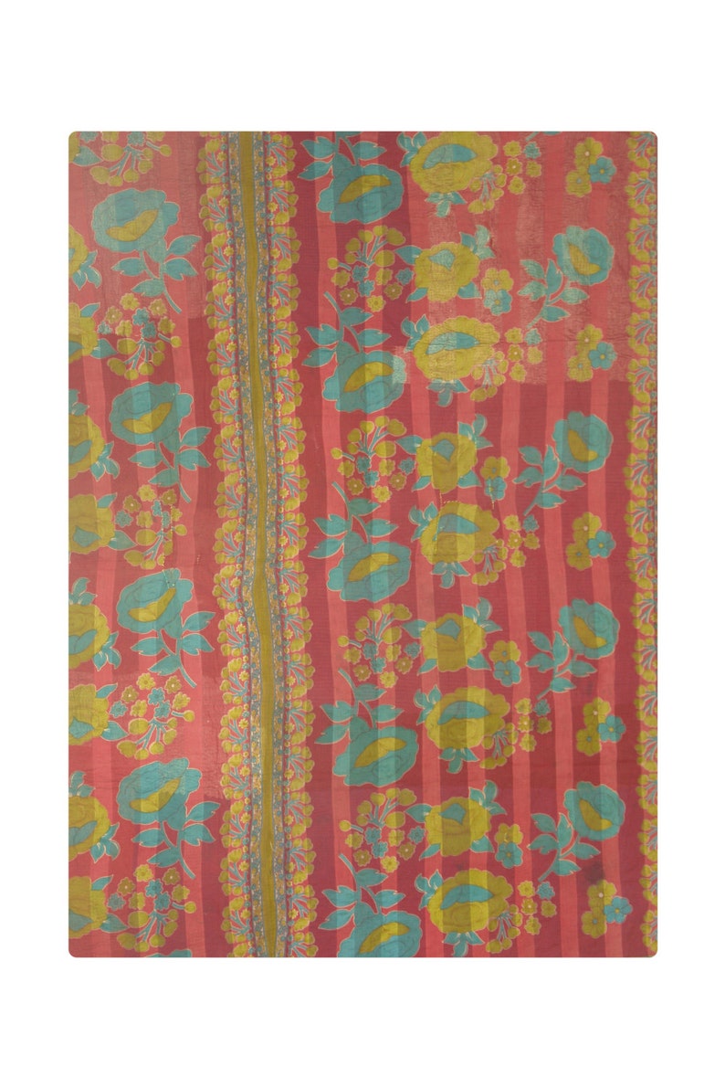 Vintage Throw Kantha Quilt Indian Handmade Bedspread Reversible Cotton Ethnic Cotton Sari Fabric SH-VKQ-74