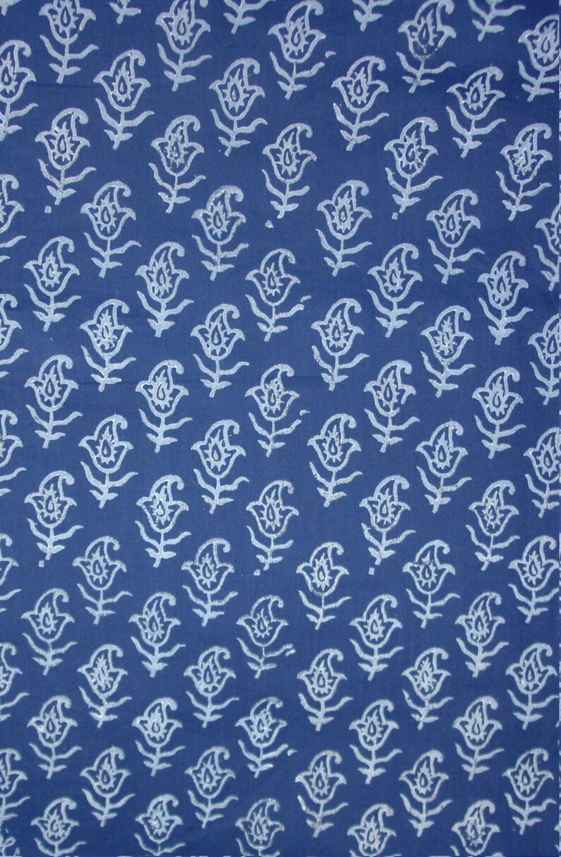 Indigo fabric, Indigo Hand Printed Fabric, Printed Cotton Fabric, Block Print Fabric, Indian Cotton Fabric by the yard, Block Printed Fabric image 1