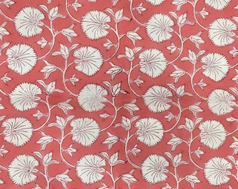 Floral Hand Block Print Cotton Fabric, Natural Dyes, 5 Yard