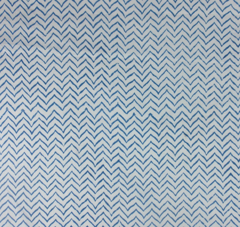 5 Yards Hand Block Printed Fabric: Blue, Orange, Sky Blue image 1