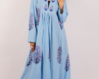Hand Block Print Cotton Maxi Dress - Indian Summer Dress