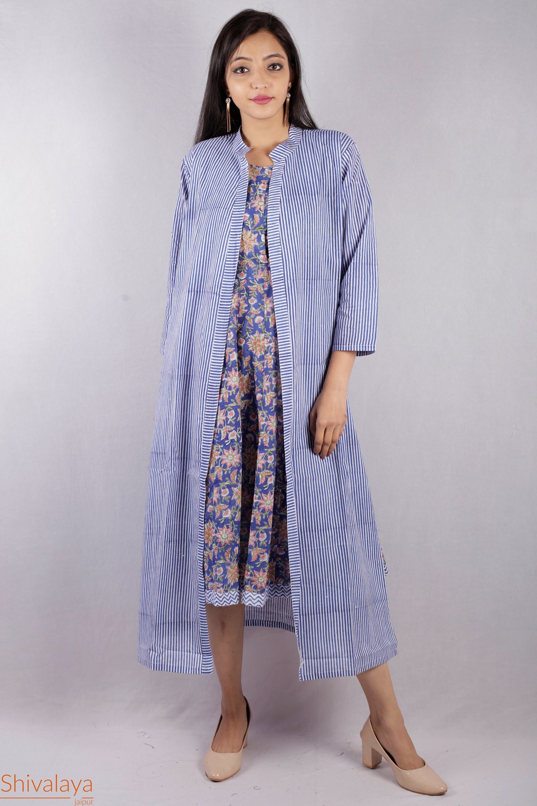 Vanika Hand Block Print Cotton Long A-Line Dress main image 1