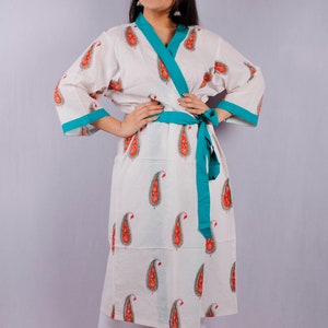 Block Print Kimono, Hand Block Print Kimono, Indian Cotton Kimono, Block print Robes, Cotton Robe, Block Print Cotton Bathrobe, Indian Robes