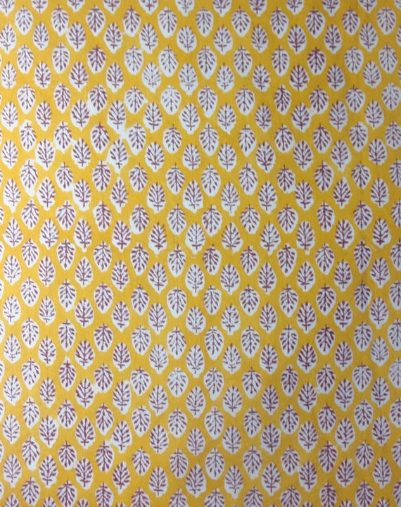 5 Yards Hand Block Printed Fabric: LIght Green, Pink Yellow, Gray, Sky Blue