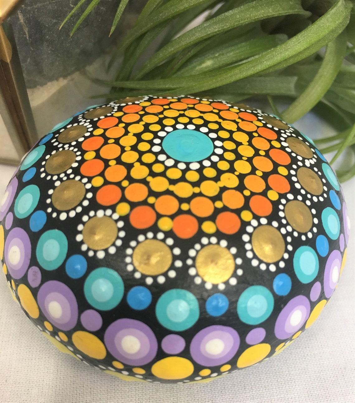 Original Hand Painted Dot Art Natural Rock in beautiful color Etsy