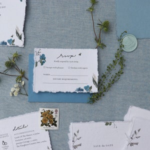 Blue Wildflower Boho RSVP / Coloridas invitaciones botánicas florales / Suite de bodas de granero rústico / Papelería de boda caprichosa asequible