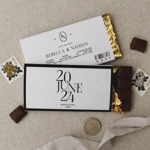 Unique Save the dates, Personalised Chocolate Bar, Chocolate Favours, Monochrome B&W Minimalist, Wedding Chocolate