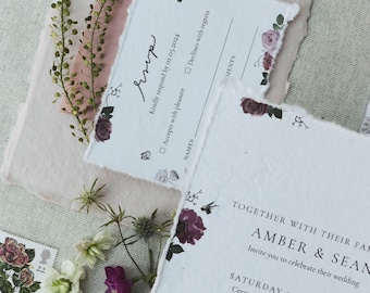 Pink Wildflower Boho sample pack | Colourful Floral Botanical Invites | Rustic Barn Wedding Suite | Affordable Whimsical Wedding Stationery