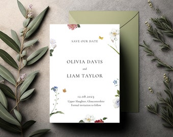 Wildflower Wedding Template, Printable Save The Date Card, Save The Day Invites, Save Our Date Template, Save The Date Cards, Editable