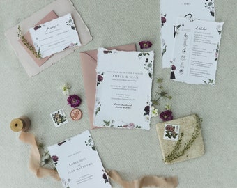 Pink Wildflower Boho Invitations, Colourful Floral Botanical Invites, Rustic Barn Wedding Suite,Affordable Country Garden Wedding Stationery