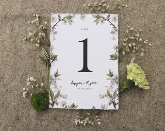 Botanical Sage-Green Table Number | Eucalyptus Torn-Paper Wedding Suite | Printed Floral Country Invitations | Garden Greenery Stationery