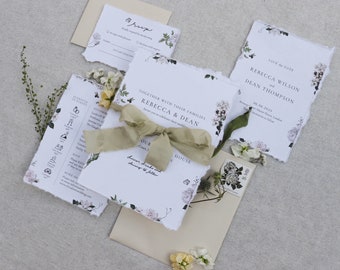 White Wildflower Boho Invitations, Colourful Floral Botanical Invites, Rustic Barn Wedding Suite, Country Garden Wedding Stationery