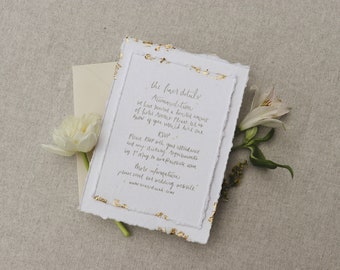 Gold Foil Wedding Invitations Set, Embossed Wedding Invitation, Details Card & RSVP. Simple Modern Invitation. Luxury Thick Cotton Board