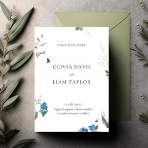 Blue Wildflower Wedding Template, Printable Save The Date Card, Save The Day Invites, Save Our Date Template, Save The Date Cards, Editable image 2