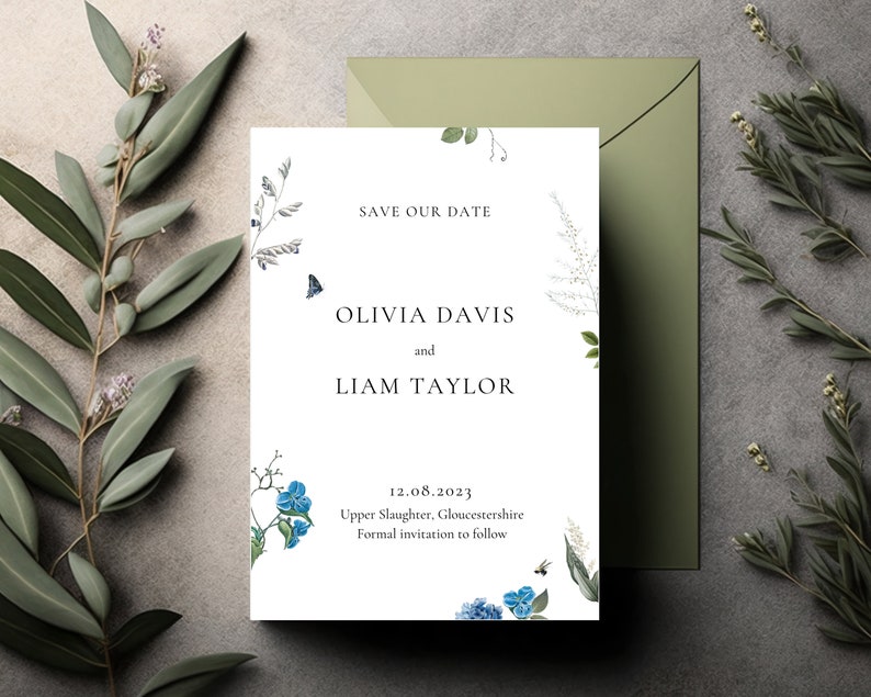 Blue Wildflower Wedding Template, Printable Save The Date Card, Save The Day Invites, Save Our Date Template, Save The Date Cards, Editable image 2