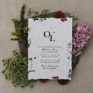 Inviti Boho con semi di fiori selvatici / Inviti botanici floreali / Suite nuziale in fienile rustico / Cancelleria per matrimoni a prezzi accessibili in giardino di campagna