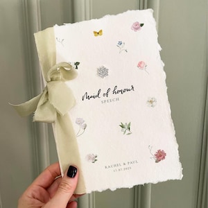 Folleto de votos matrimoniales con flores para damas de honor / Juego de 1 / Escriba su propio discurso / Libro de votos matrimoniales personalizado con cinta minimalista moderna