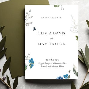 Blue Wildflower Wedding Template, Printable Save The Date Card, Save The Day Invites, Save Our Date Template, Save The Date Cards, Editable image 1
