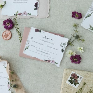Pink Wildflower Boho RSVP | Colourful Floral Botanical Invites | Rustic Barn Wedding Suite | Affordable Whimsical Wedding Stationery