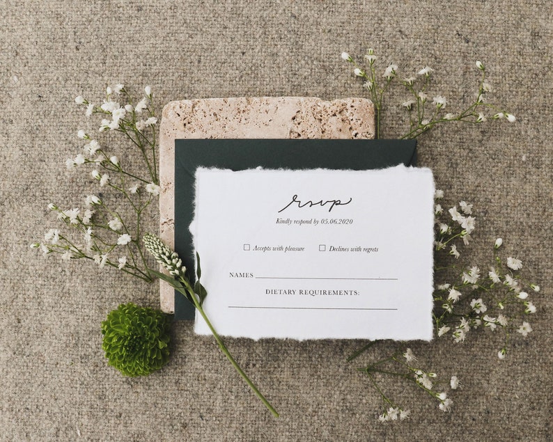 Botanical Sage-Green RSVP Eucalyptus Torn-Paper Wedding Suite Printed Floral Country Invitations Garden Greenery Artisan Stationery image 2