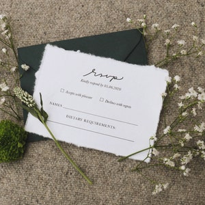 Botanical Sage-Green RSVP Eucalyptus Torn-Paper Wedding Suite Printed Floral Country Invitations Garden Greenery Artisan Stationery image 3