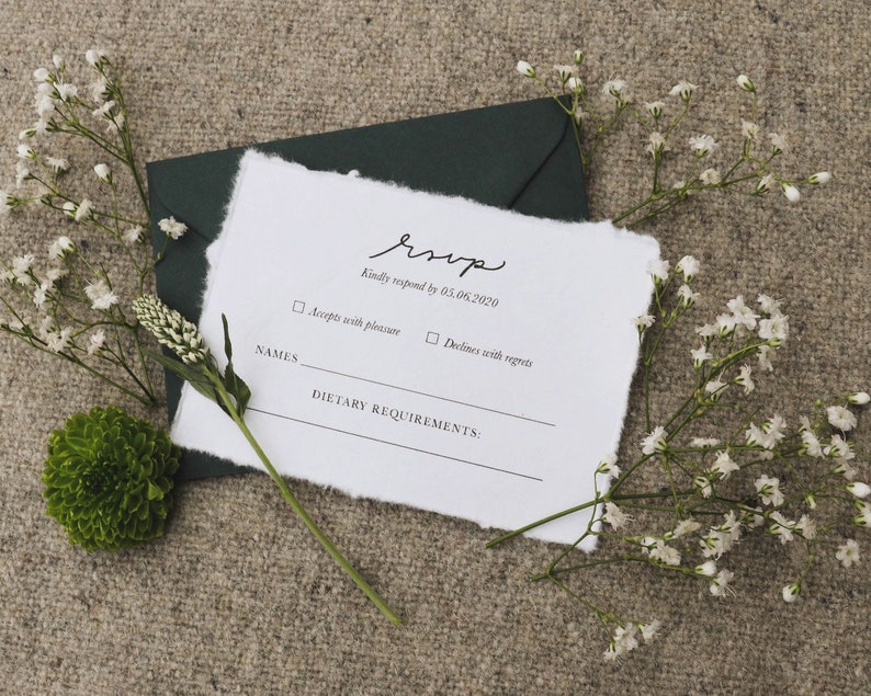 Botanical Sage-Green RSVP Eucalyptus Torn-Paper Wedding Suite Printed Floral Country Invitations Garden Greenery Artisan Stationery image 3