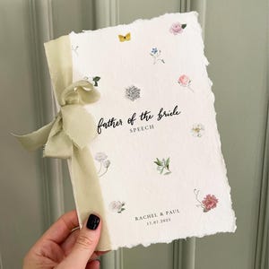 Bloemenbruiloft toespraakboek vader van de bruid | Schrijf je eigen bericht | Gepersonaliseerde modern minimaal lint bruiloft toespraakboek