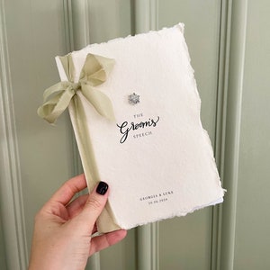 Cahier de discours du marié | Lot de 1 | Rédigez votre propre discours | Livre de vœux de mariage personnalisé moderne avec ruban minimaliste