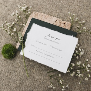 Botanical Sage-Green RSVP Eucalyptus Torn-Paper Wedding Suite Printed Floral Country Invitations Garden Greenery Artisan Stationery image 1