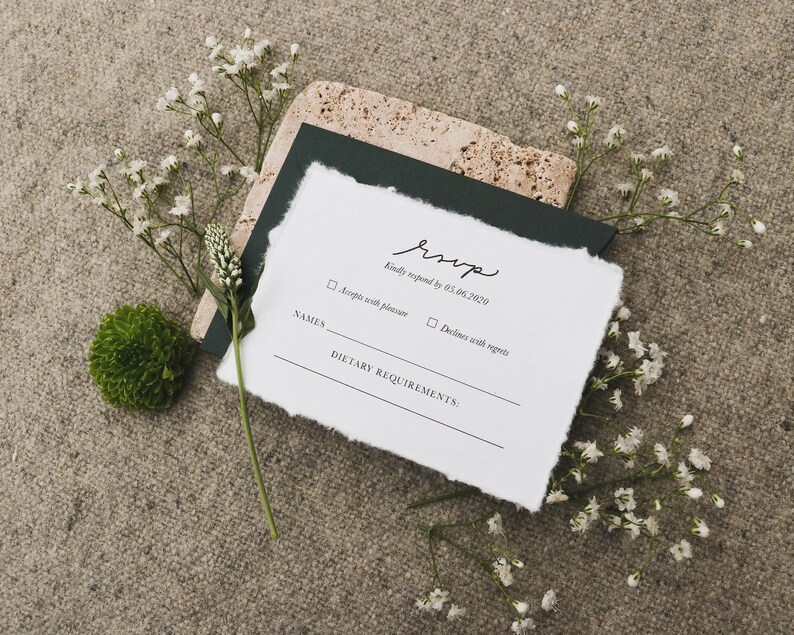 Botanical Sage-Green RSVP Eucalyptus Torn-Paper Wedding Suite Printed Floral Country Invitations Garden Greenery Artisan Stationery image 1